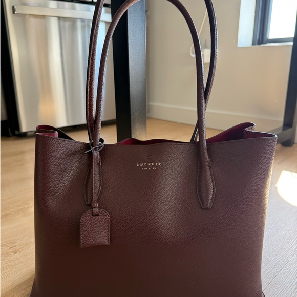Kate Spade Burgundy Leather Tote Bag - Picture 1 of 5
